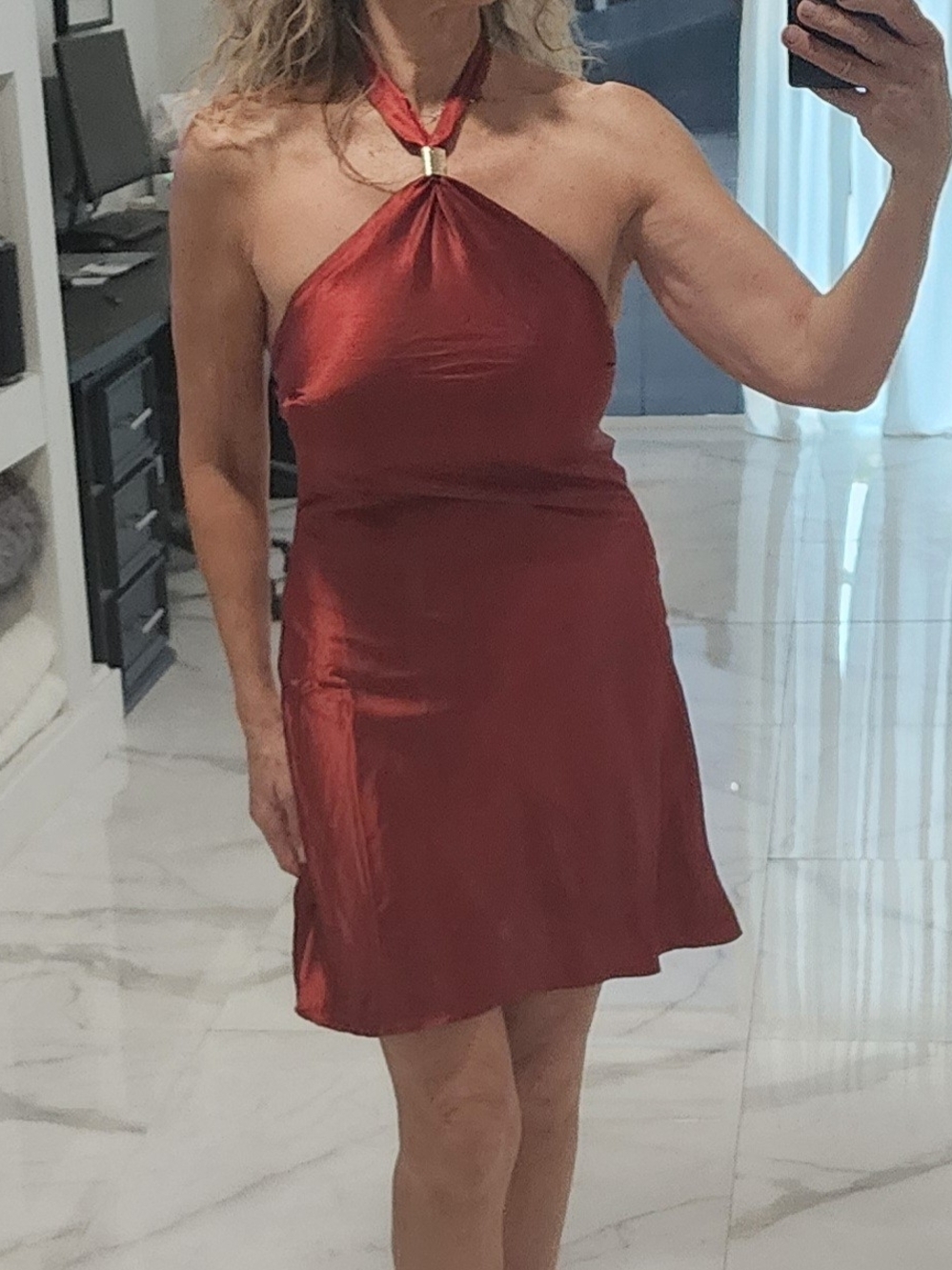 Halter Mini Dress in Rust